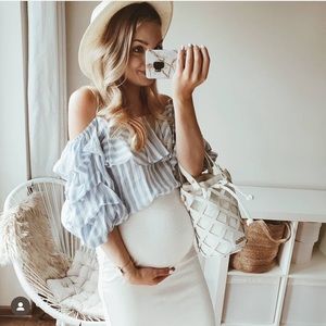 Zara Blue & White Stripped Strappy Shoulder Top XS